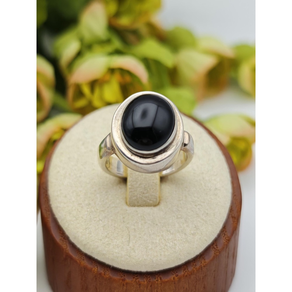 Artisan Black Onyx Sterling Silver Ring Womens Size 5 Black Boho MCM 925 Ring